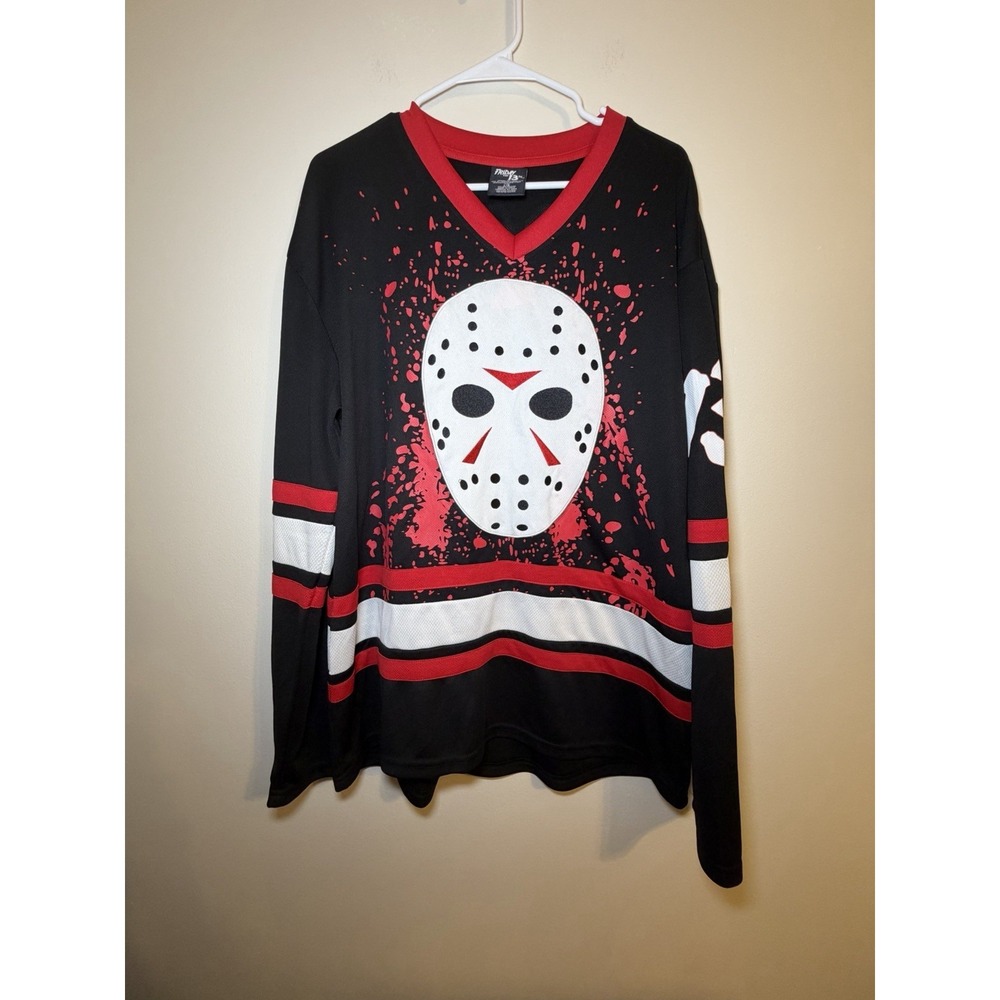 Friday the 13th Jason Voorhees Blood Splattered Hockey Jersey Adult Large